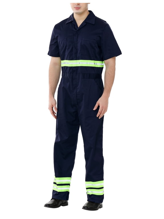Men's Reflective Coverall Enhanced Visibility Coverall, Short Sleeve Length Regular-Navy-L Regular