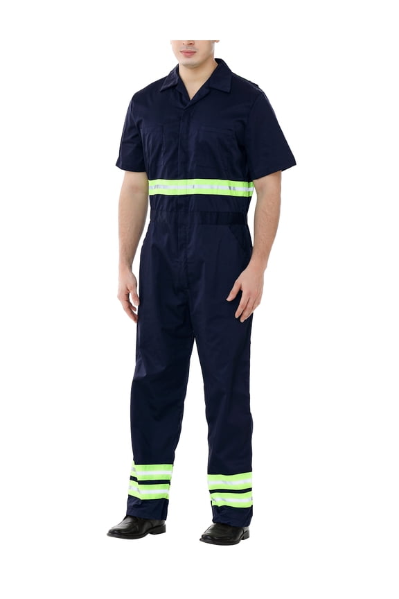 Men's Reflective Coverall Enhanced Visibility Coverall, Short Sleeve Length Regular-Navy-L Regular