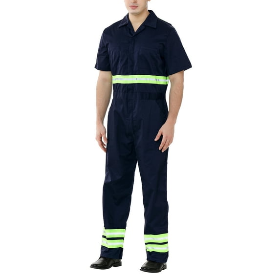 Toptie Men's Reflective Coverall Enhanced Visibility Coverall, Short Sleeve Length Regular-Navy-M Regular