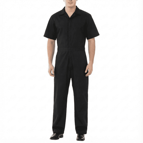 Toptie Men's Short Sleeve Coverall Black Coverall, Workwear Coverall Regular Size