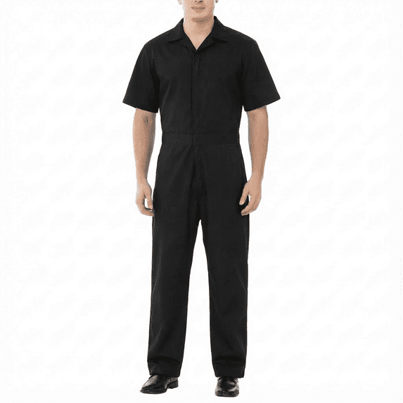 Toptie Men's Short Sleeve Coverall Black Coverall, Workwear Coverall Regular Size