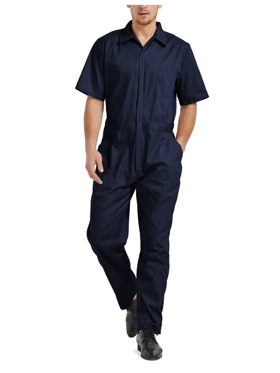 Men's Short-Sleeve Work Coverall Light Weight with Elastic Waist, Regular Length