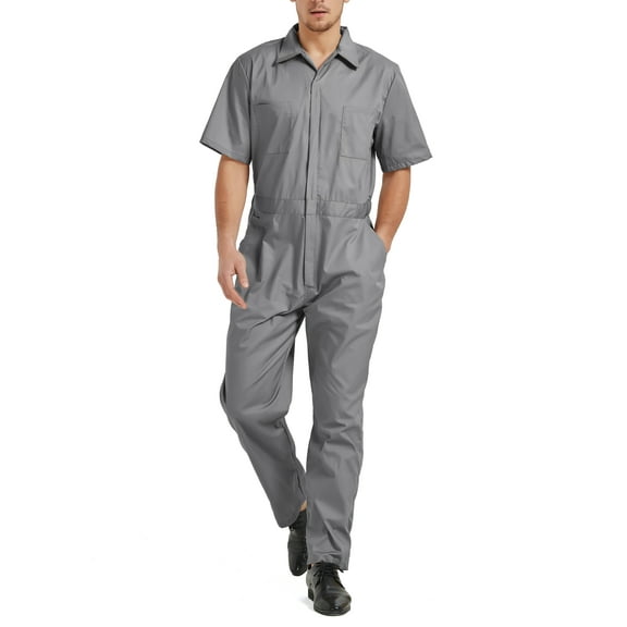 Toptie Men's Short-Sleeve Work Coverall Light Weight with Elastic Waist, Regular Length