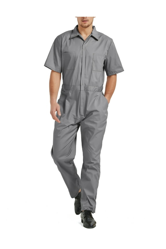 Men's Short-Sleeve Work Coverall Light Weight with Elastic Waist, Regular Length