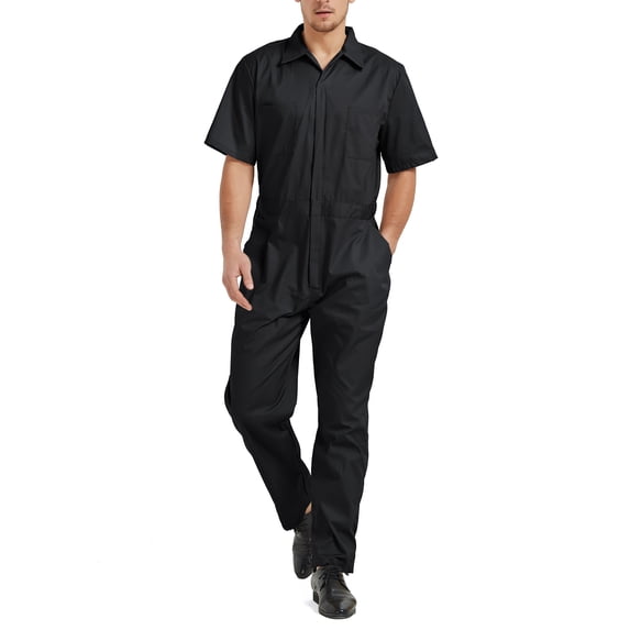 Toptie Men's Short-Sleeve Work Coverall Light Weight with Elastic Waist, Regular Length