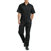 Toptie Men's Short-Sleeve Work Coverall Lightweight with Elastic Waist, Black Coverall