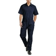 Toptie Men's Short-Sleeve Work Coverall Lightweight with Elastic Waist, Navy Coverall