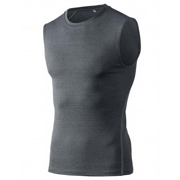 Toptie Men's Sleeveless Compression Shirt, Sports Base Layer Tank Top, Athletic Workout Shirt-Grey-XL