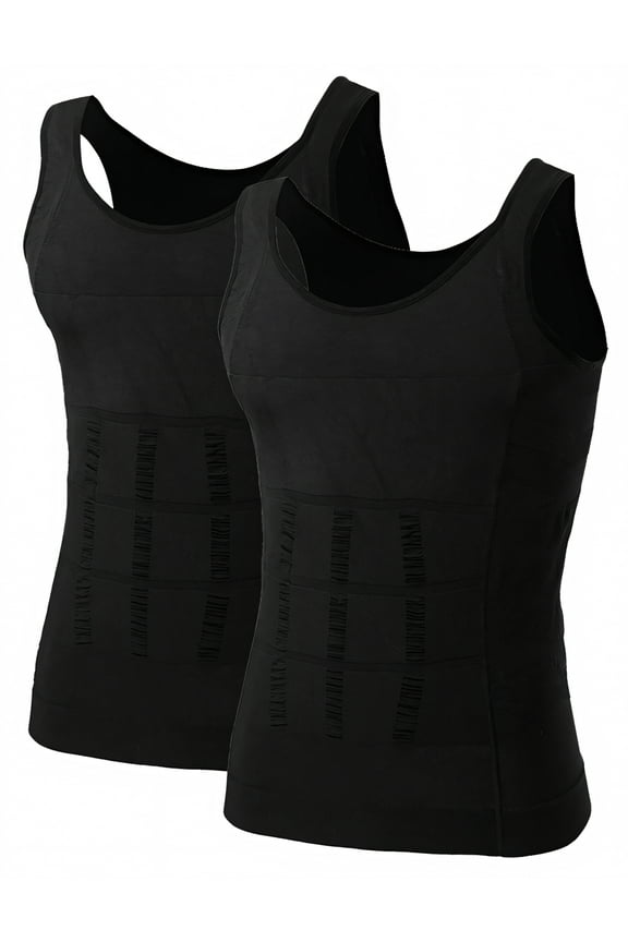 Men's Slimming Body Shaper Compression Shirt, Shapewear Sculpting Vest Muscle Tank-2 Pack Black-L