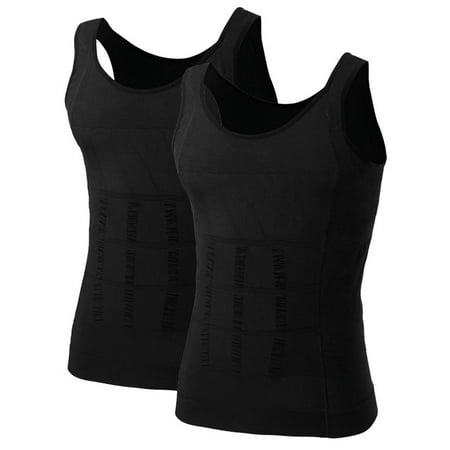 Toptie Men's Slimming Body Shaper Compression Shirt, Shapewear Sculpting Vest Muscle Tank-2 Pack Black-XXL