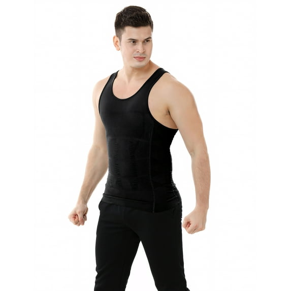 TOPTIE Men's Slimming Body Shaper Compression Shirt, Shapewear Sculpting Vest Muscle Tank-Black-L
