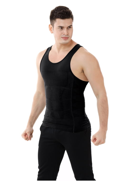 Men's Slimming Body Shaper Compression Shirt, Shapewear Sculpting Vest Muscle Tank-Black-S