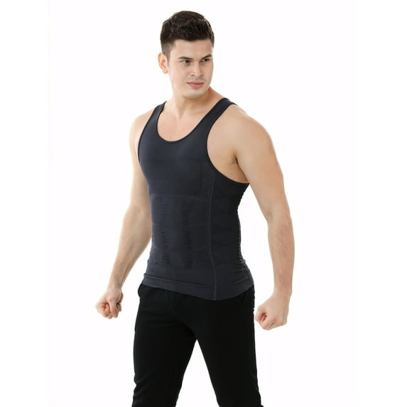 TOPTIE Men's Slimming Body Shaper Compression Shirt, Shapewear Sculpting Vest Muscle Tank-Gray-S