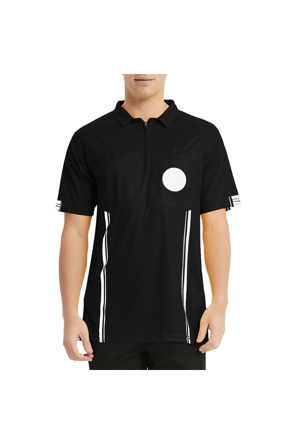 Men\'s Soccer Referee Jersey Officials Pro Short Sleeve Referee Shirts-Black-3XL
