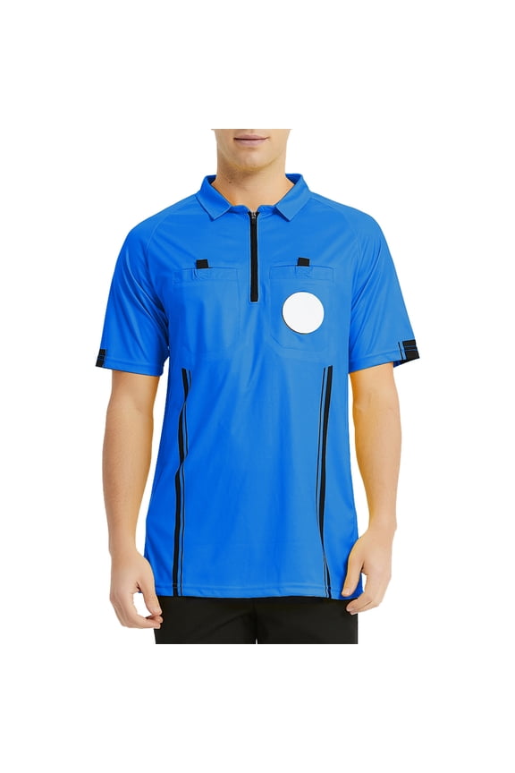 Men\'s Soccer Referee Jersey Officials Pro Short Sleeve Referee Shirts-Blue-XS