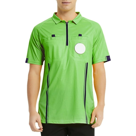Toptie Men\'s Soccer Referee Jersey Officials Pro Short Sleeve Referee Shirts-Green-3XL