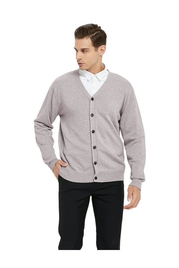 Men's Sweater Cardigan Long Sleeve Sweater Open Front Cardigan Sweater Casual Fit V-Neck Cotton-Beige-M