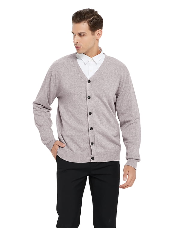Men's Sweater Cardigan Long Sleeve Sweater Open Front Cardigan Sweater Casual Fit V-Neck Cotton-Beige-S