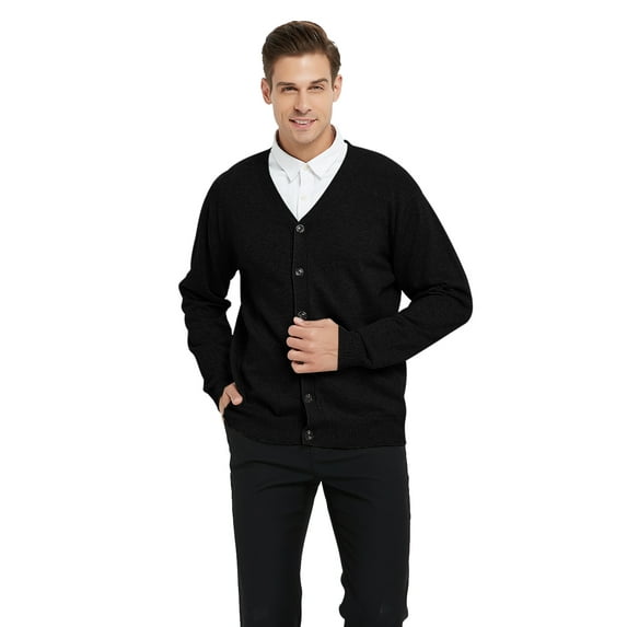 Toptie Men's Sweater Cardigan Long Sleeve Sweater Open Front Cardigan Sweater Casual Fit V-Neck Cotton-Black-L