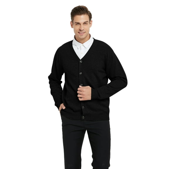 Toptie Men's Sweater Cardigan Long Sleeve Sweater Open Front Cardigan Sweater Casual Fit V-Neck Cotton-Black-XL