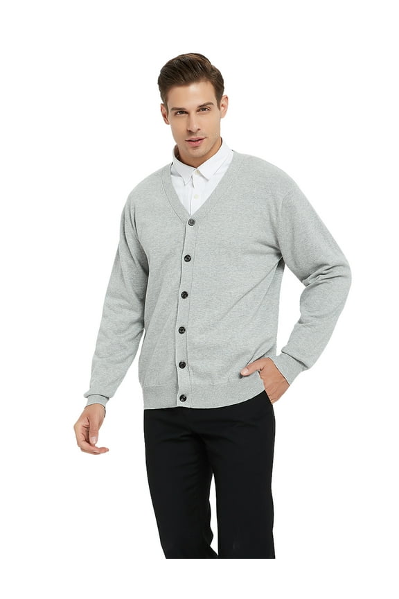 Men's Sweater Cardigan Long Sleeve Sweater Open Front Cardigan Sweater Casual Fit V-Neck Cotton-Gray-2XL