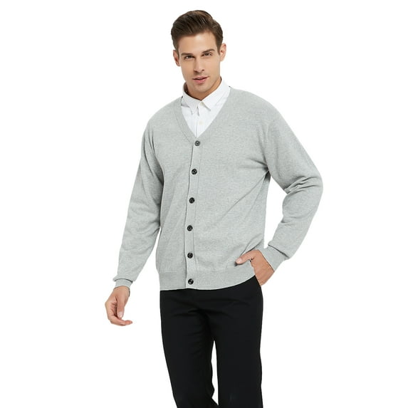 Toptie Men's Sweater Cardigan Long Sleeve Sweater Open Front Cardigan Sweater Casual Fit V-Neck Cotton-Gray-XL