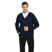 Toptie Men's Sweater Cardigan Long Sleeve Sweater Open Front Cardigan Sweater Casual Fit V-Neck Cotton-Navy-L