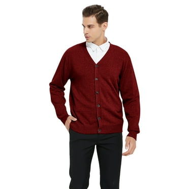 Toptie Men's Sweater Cardigan Long Sleeve Sweater Open Front Cardigan Sweater Casual Fit V-Neck Cotton-Red-M
