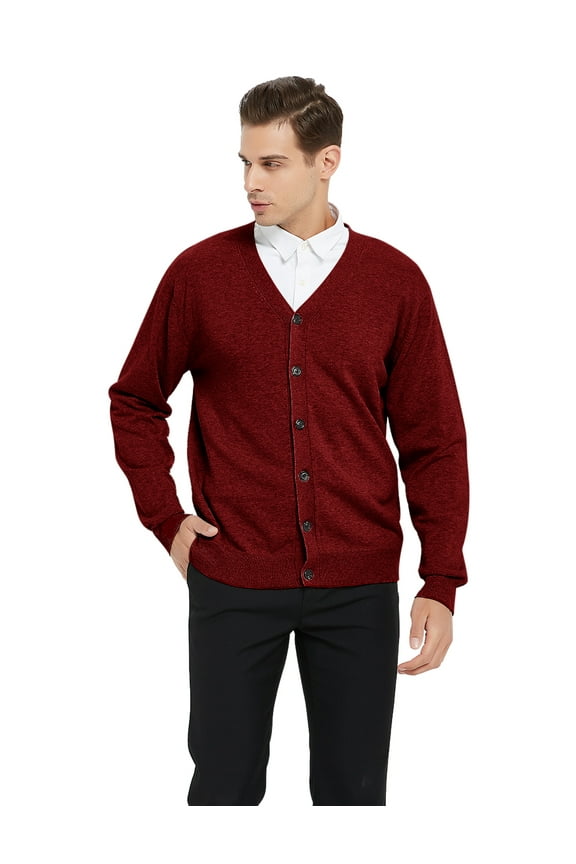 Men's Sweater Cardigan Long Sleeve Sweater Open Front Cardigan Sweater Casual Fit V-Neck Cotton-Red-M