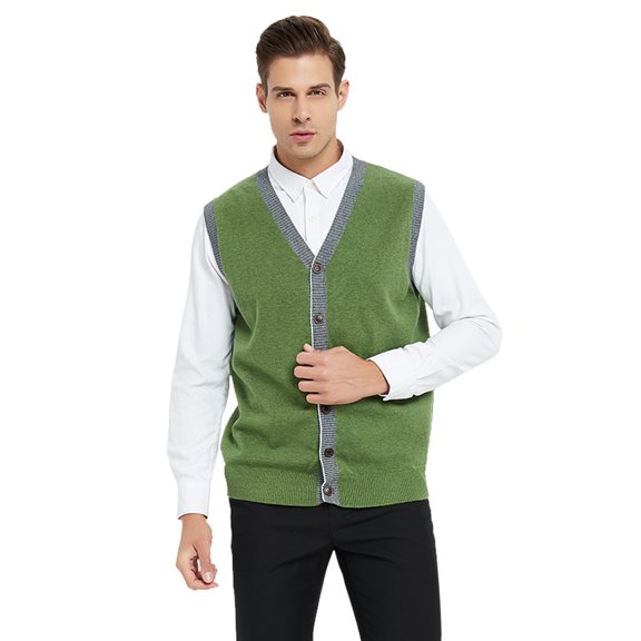 Toptie Men's Sweater Cardigan Vest Slim Fit Stylish Button Down Knitted-Green-M