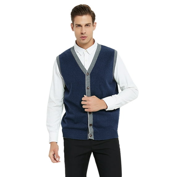 Toptie Men's Sweater Cardigan Vest Slim Fit Stylish Button Down Knitted-Navy-2XL