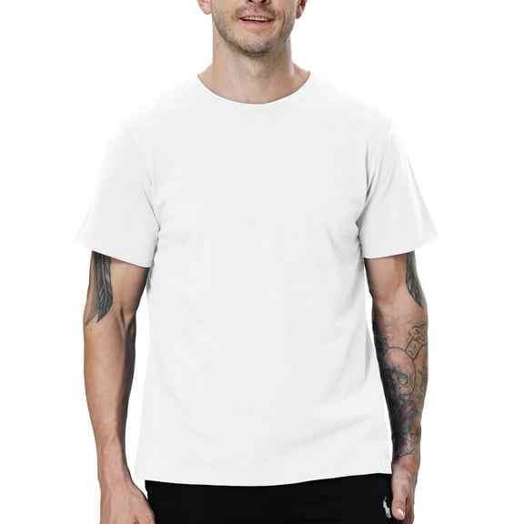 TOPTIE Men's Classic T-shirt, Short Sleeve Crew Neck T-Shirt for Men-White-3XL