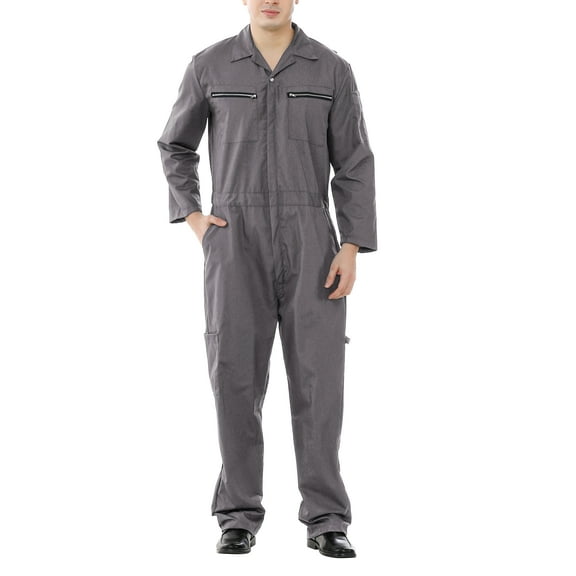 Toptie Men's Twill Action Back Coveralls Zipper Coverall Regular-Gray-XL Regular