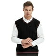 thumbnail image 1 of Toptie Men's V-Neck Cotton Twist Knit Sweater Vest Green and Red Trim Sleeveless Pullover, 1 of 9