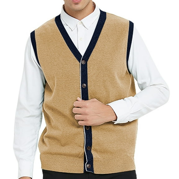 Toptie Men's V-Neck Slim Fit Casual Suit Vests-Style1 Beige-XL