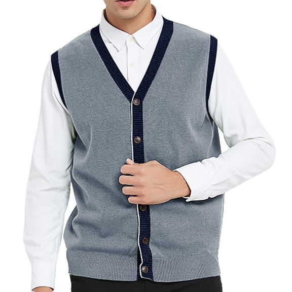 Toptie Men's V-Neck Slim Fit Casual Suit Vests-Style1 Gray-XL