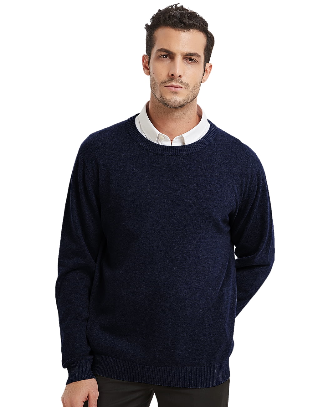 Toptie Men's Winter Sweaters Solid Color Crew Neck-Navy-M - Walmart.com