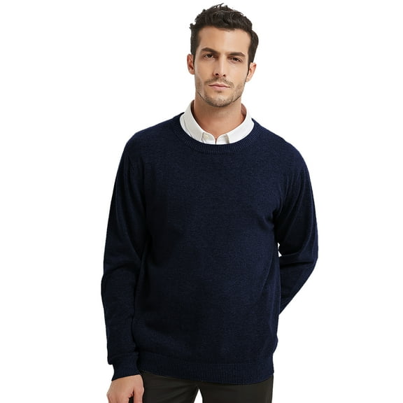 Toptie Men's Winter Sweaters Solid Color Crew Neck-Navy-M