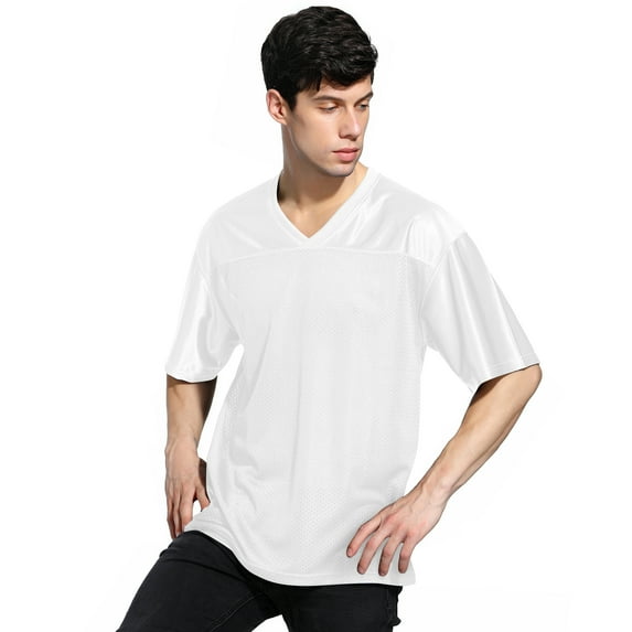 Toptie Mens Football Jersey Shirt, Adult Mesh Soccer Jerseys Breathable, Game Day Team Shirt-White-3XL