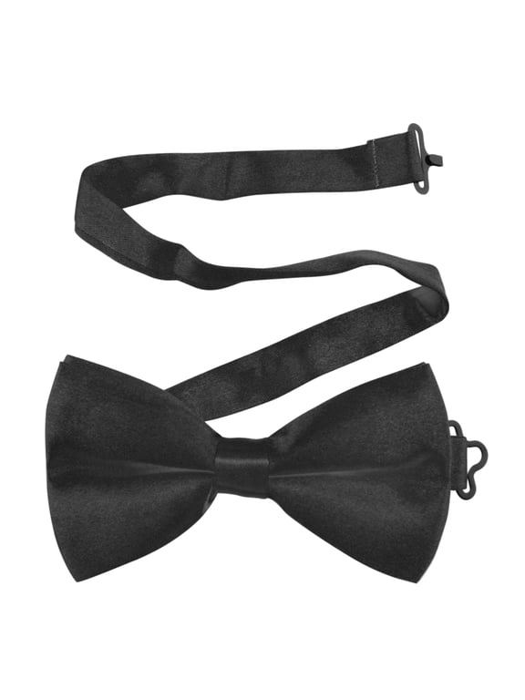 Mens Formal Tuxedo Solid Color Satin Bow Tie Classic Pre-Tied Bow Tie-Black-1 Pack