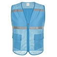 thumbnail image 1 of Toptie Mesh Safety Vest Zipper Team Volunteer Uniform Vest, Reflective Running Vest with Pockets, Slim Fit-Light Blue-4XL, 1 of 8
