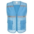 thumbnail image 1 of Toptie Mesh Safety Vest Zipper Team Volunteer Uniform Vest, Reflective Running Vest with Pockets, Slim Fit-Light Blue-M, 1 of 8