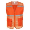 thumbnail image 1 of Toptie Mesh Safety Vest Zipper Team Volunteer Uniform Vest, Reflective Running Vest with Pockets, Slim Fit-Orange-L, 1 of 8