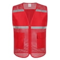 thumbnail image 1 of Toptie Mesh Safety Vest Zipper Team Volunteer Uniform Vest, Reflective Running Vest with Pockets, Slim Fit-Red-2XL, 1 of 8