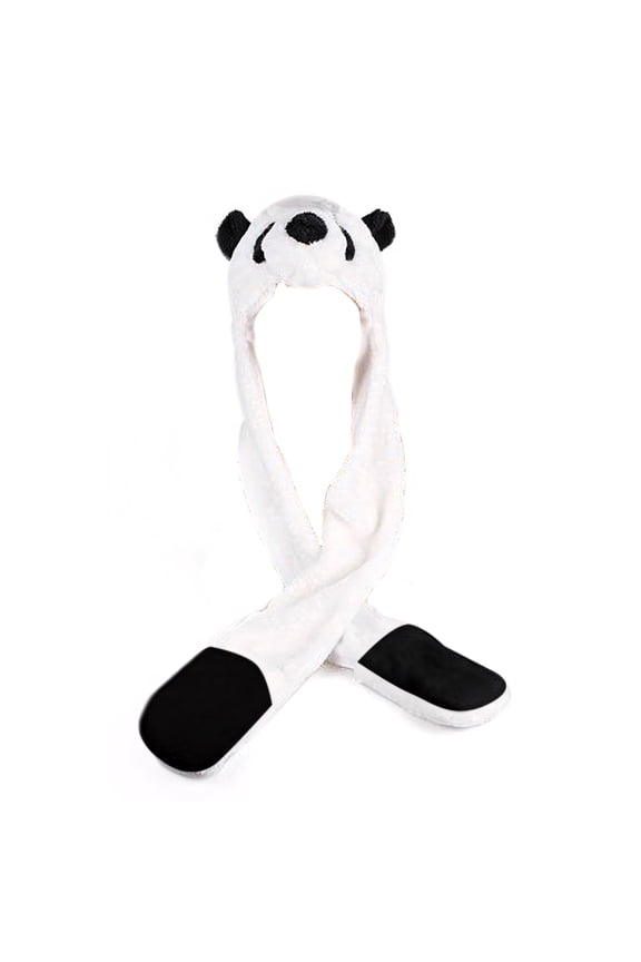 Panda Faux Fur Cute Animal Ears Hat Mittens Scarf Hood-Panda