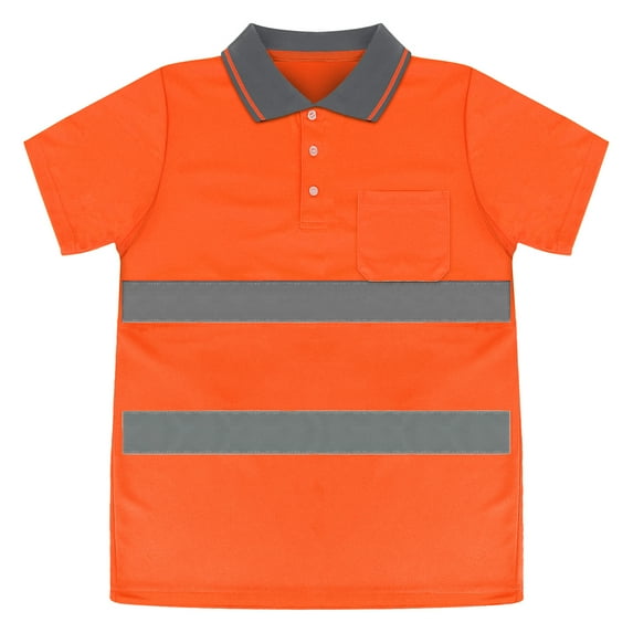 Toptie Safety Polo Shirt Reflective High Visibility Short Sleeve Pocket Tee-Orange-M