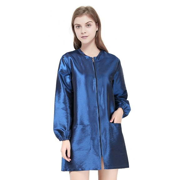 Toptie Satin Long Sleeve Salon Smock Unisex Hair Stylist Barber Cape Jacket Pet Grooming Work Clothes-Blue-M