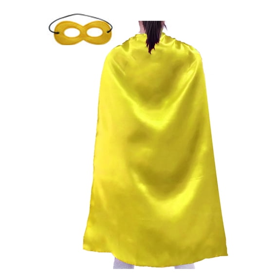 Toptie Satin Superhero Capes and Eyeflap Set, Halloween Festival Event Costumes And Dress Up For Kids & Adults-Yellow-19 2/3" H x 27 1/2" W