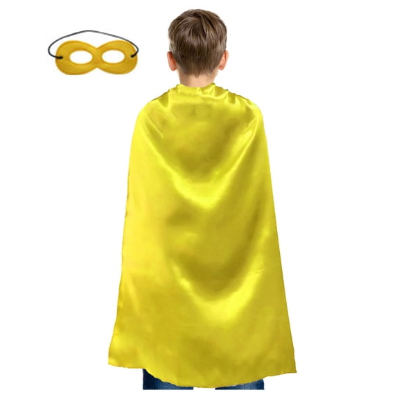 Toptie Satin Superhero Capes and Eyeflap Set, Halloween Festival Event Costumes And Dress Up For Kids & Adults-Yellow-55" H x 35 1/2" W