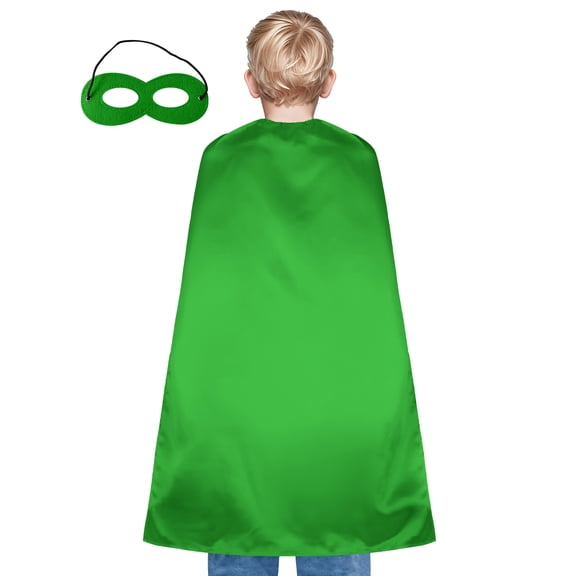 Toptie Satin Superhero Capes with Touch Fastener and Eye Mask, Halloween Festival Event Costumes and Dress-Up-Green-55" H x 35 1/2" W